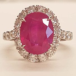 Heritage Gem Studio GIA Certified 5.17 Carat Oval Burma Ruby and Diamond Ring in 18 Karat White Gold