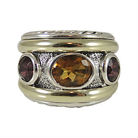 David Yurman Sterling Silver & 14K Yellow Gold Citrine Rhodolite Garnet Renaissance Cigar Band Ring