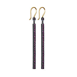 Yossi Harari Jewelry Oxidized Gilver Pave Ruby Stick Lilah Earrings