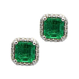 Sea Wave Diamonds 18k White Gold 0.17CT Diamond Pave 0.84CT Emerald Emerald and Diamond Earrings