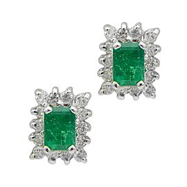 Sea Wave Diamonds 18k White Gold 0.30CT Diamond 0.65CT Emerald Emerald and Diamond Earrings