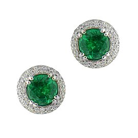 Sea Wave Diamonds 18k White Gold 1.27CT Green Emerald 0.45CT Diamond Pave Emerald and Diamond Earrings