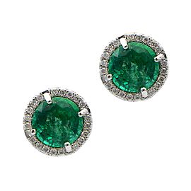 Sea Wave Diamonds 18k White Gold 1.95CT Emerald 0.14CT Diamond Pave Emerald and Diamond Earrings