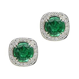 Sea Wave Diamonds 18k White Gold 1.39CT Emerald 0.25CT Diamond Emerald and Diamond Earrings