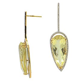 Sea Wave Diamonds 18k Yellow Gold 0.85CT Diamond Peridot and Diamond Earrings