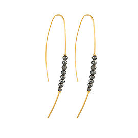 Yossi Harari Jewelry Jane 18k Gold & Black Diamond Beads Hoop Threader Earrings