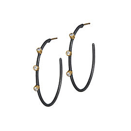 Yossi Harari Jewelry 24k Gold & Oxidized Gilver Diamond Jane Hoop Earrings