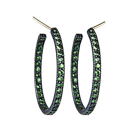 Yossi Harari Jewelry Oxidized Silver Pave Tsavorite Lilah Hoop Earrings