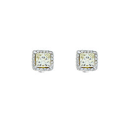 2.01 Carat Total Fancy Yellow Princess Cut Diamond Stud Earrings