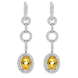 Heritage Gem Studio 2.50 Carat Total Oval Checkerboard Citrine and Diamond Dangle Earrings