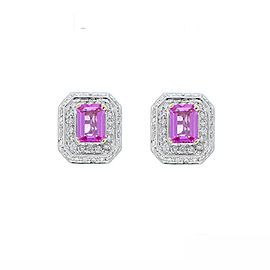 2.00 Carat Total Emerald Cut Pink Sapphire and Diamond White Gold Earrings