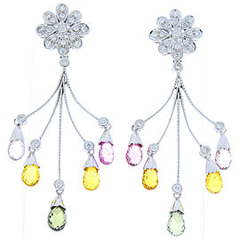 Multi-Colored Sapphire Briolettes and Diamond White Gold Drop Earrings