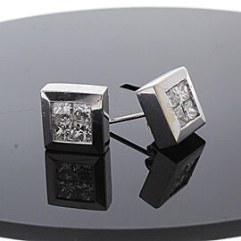 Heritage Gem Studio 1.72 Carat Total Invisible Set Princess Cut Stud Earrings in 18 Karat White Gold