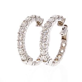 5.02 Carat Total Inside Outside Diamond Hoop Earrings in 14 Karat White Gold