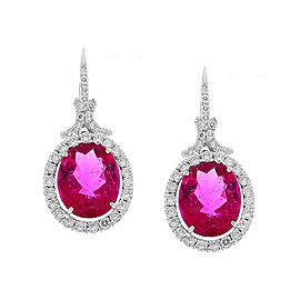 6.69 Carat Total Oval Rubellite and Diamond Earrings in 18 Karat White Gold