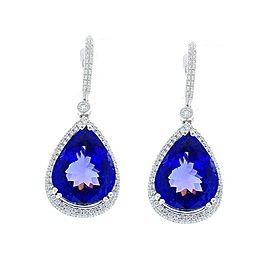 17.82 Carat Total Pear Shape Tanzanite and Diamond Earrings in 18 Karat Gold