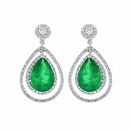 4.45 Carat Total Pear Shape Emerald and Diamond Earrings in 18 Karat White Gold