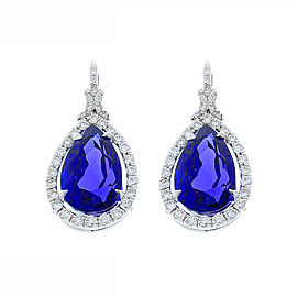 17.83 Carat Total Pear Shape Tanzanite and Diamond Earrings in 18 Karat Gold