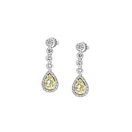 2.09 Carat Pear Shape Fancy Yellow Diamond Earrings in 18 Karat White Gold