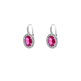 2.75 Carat Total Oval Ruby and White Diamond Earrings in 18 Karat White Gold