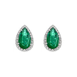 10.01 Carat Total Pear Shaped Emerald and Diamond Earring in 18 Karat White Gold