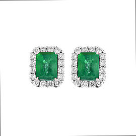 11.36 Carat Emerald Cut Emerald and Diamond Earrings in 18 Karat White Gold