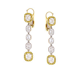 3.56 Carat Total Cushion Diamonds and Fancy Yellow Diamond Two-Tone Earrings