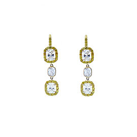 2.46 Carat Total Cushion Diamond and Fancy Yellow Diamond Two-Tone Gold Earrings