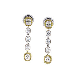 3.71 Carat Total Cushion Diamond and Fancy Yellow Diamond Two-Tone Earrings