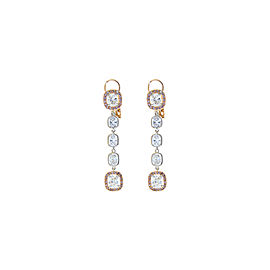 3.96 Carat Total Cushion Diamond And Pink Diamond Two Tone 18 K Gold Earrings