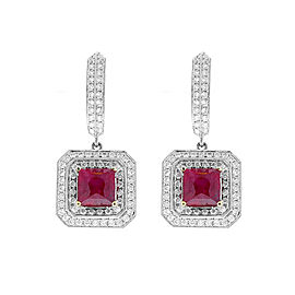 Heritage Gem Studio GIA Certified 3.61 Carat Total Princess Cut Unheated Rubies and Diamond Earrings