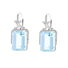 Heritage Gem Studio 33.45 Carat Emerald Cut Aquamarine and Diamond Earrings in 18 Karat White Gold