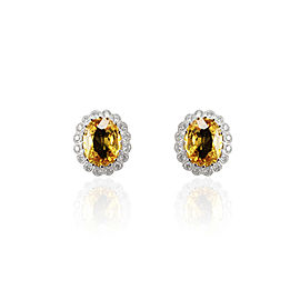 11.49 Carat Total Yellow Sapphire and Diamond Earring in 14 Karat White Gold