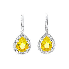 5.69 Carat Pear Shape Yellow Sapphire and Diamond Earrings in 18 Karat Gold