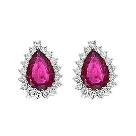 7.00 Carat Total Pear Shape Rubellite and Diamond Stud Earrings in Platinum