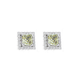 GIA Certified 3.40 Carat Total Princess Cut Fancy Light Yellow Diamond Earrings