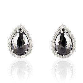 Heritage Gem Studio 8.15 Carat Total Pear Shape Black Diamond Stud Earrings in 14 Karat White Gold