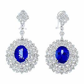 11.82 Carat Total Oval Tanzanite and Diamond Earrings in 18 Karat White Gold