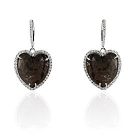 Heritage Gem Studio 28.50 Carat Total Heart Shape Black Diamond Earrings in 14 Karat White Gold