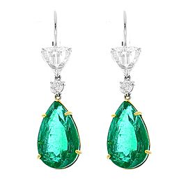 Heritage Gem Studio PGS Certified Pear Shape Emeralds and GIA Certified Rose Cut Diamond Earrings