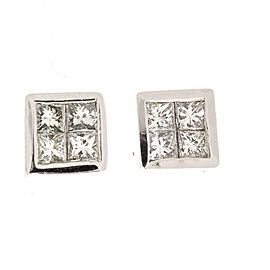 1.00 Carat Total Princess Cut Diamond Earrings in 18 Karat White Gold