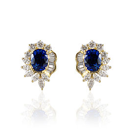 5.20 Carat Total Oval Blue Sapphire and Diamond Stud Earrings in 18 Karat Gold