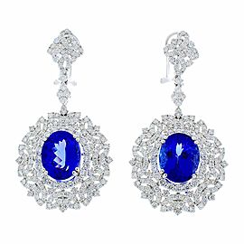 8.70 Carat Total Oval Tanzanite and Diamond Earrings in 18 Karat White Gold