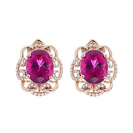 Heritage Gem Studio 7.94 Carat Total Oval Rubellite and Diamond Earring in 14 Karat Rose Gold