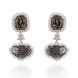 2.99 Carat Total Faceted Fancy Sliced Black Diamond Earrings in 18 Karat Gold