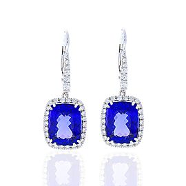 11.47 Carat Total Cushion Cut Tanzanite and Diamond Earrings in 14 Karat Gold