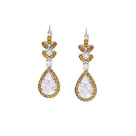 3.59 Carat Pear Shape White Diamond & Brown Diamond Earrings In 18 K White Gold