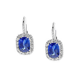 TGL & EGL Certified 4.33Carat Total Cushion Cut Blue Sapphire & Diamond Earrings