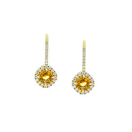 3.07 Carat Total Cushion Cut Yellow Sapphire & Diamond Earrings In 18 K Gold