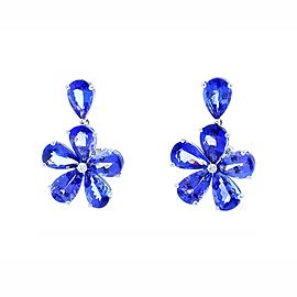 Heritage Gem Studio 16.32 Carat Total Pear Shape Tanzanite Floral Earrings in 18 Karat White Gold